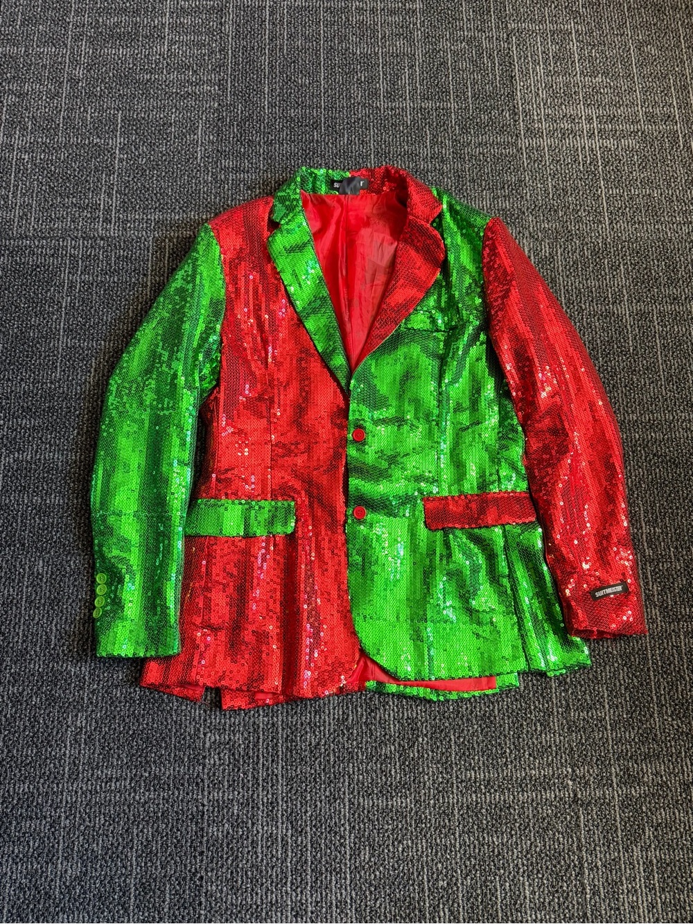 Suitmeister Christmas Sequin Blazer Red Green Two Tone Holiday Jacket Large